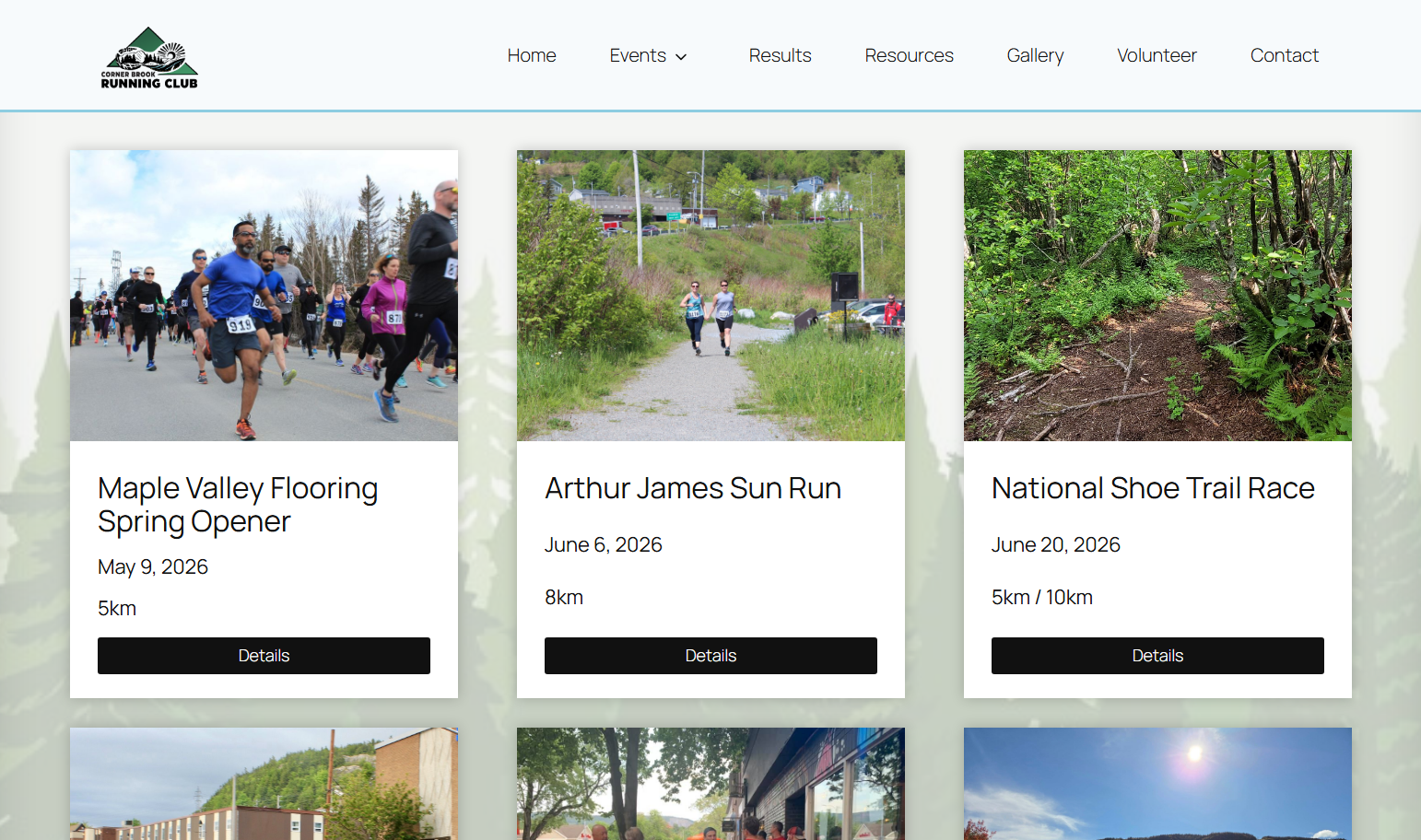 Corner Brook Running Club homepage screenshot