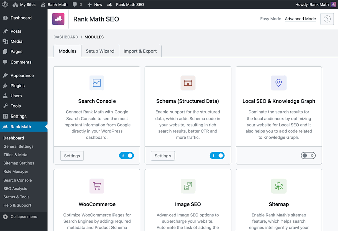 Configuring RankMath modules.